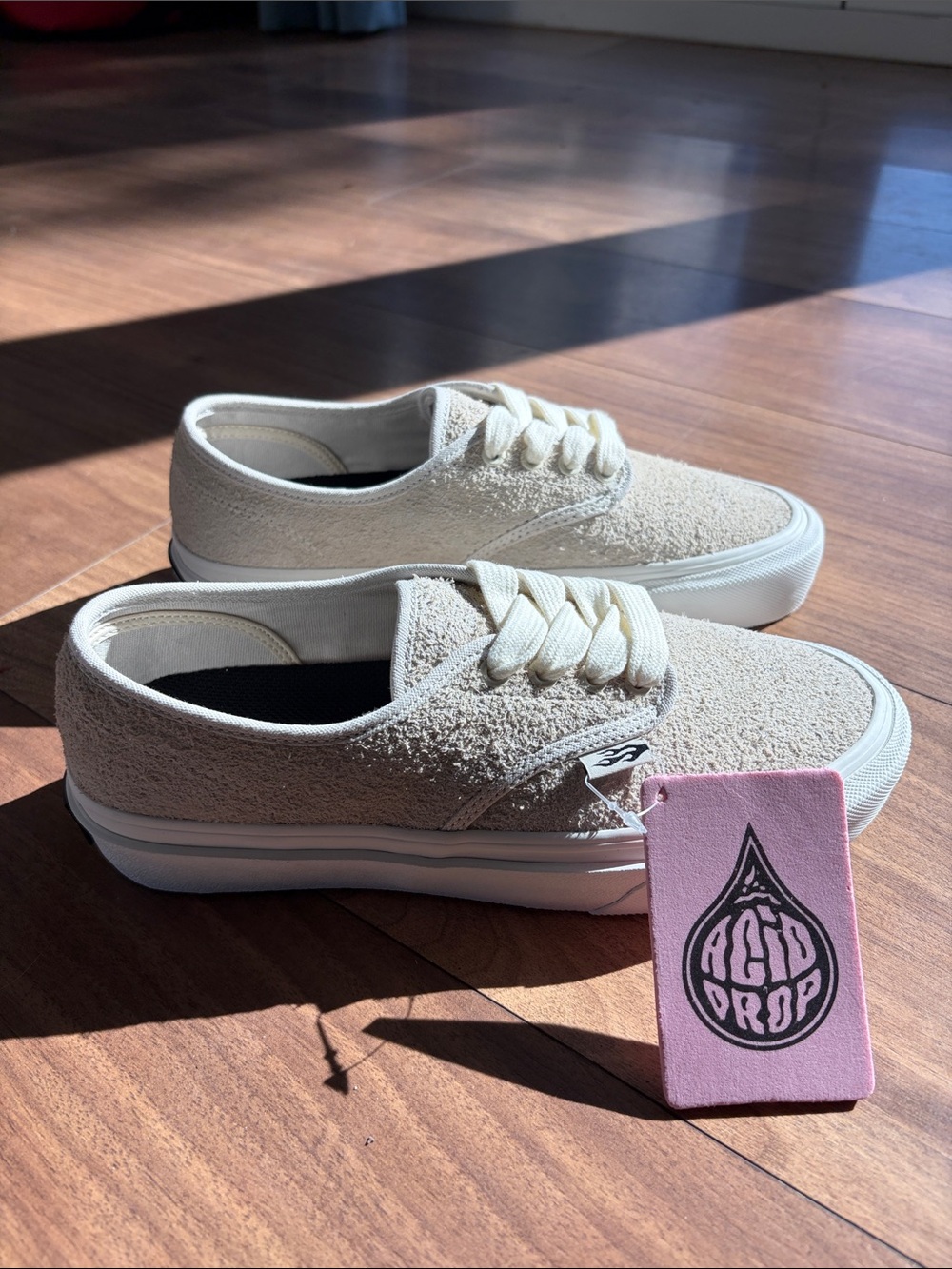 Cream Low-Top Suede Lace-Up Sneakers